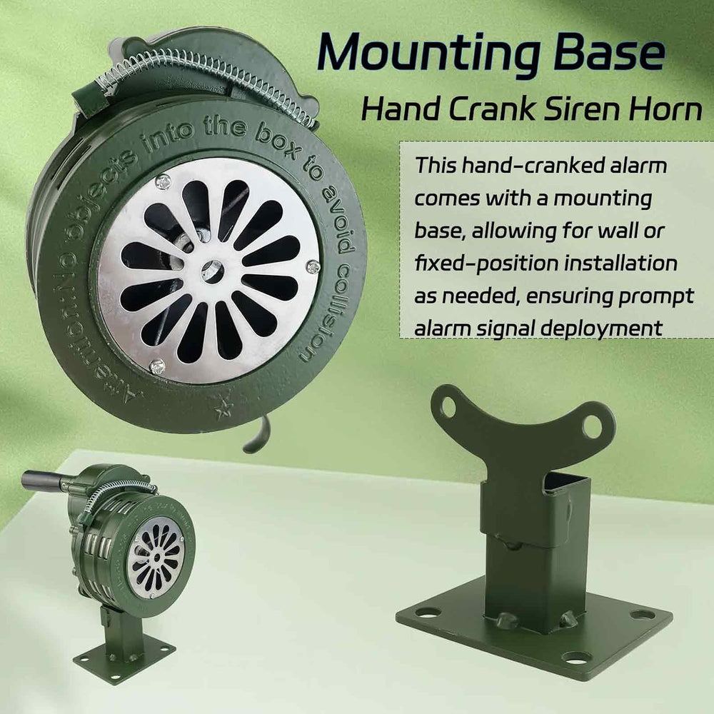 Hand Crank Air Raid Siren 110dB Base Mount Manual Emergency Alarm