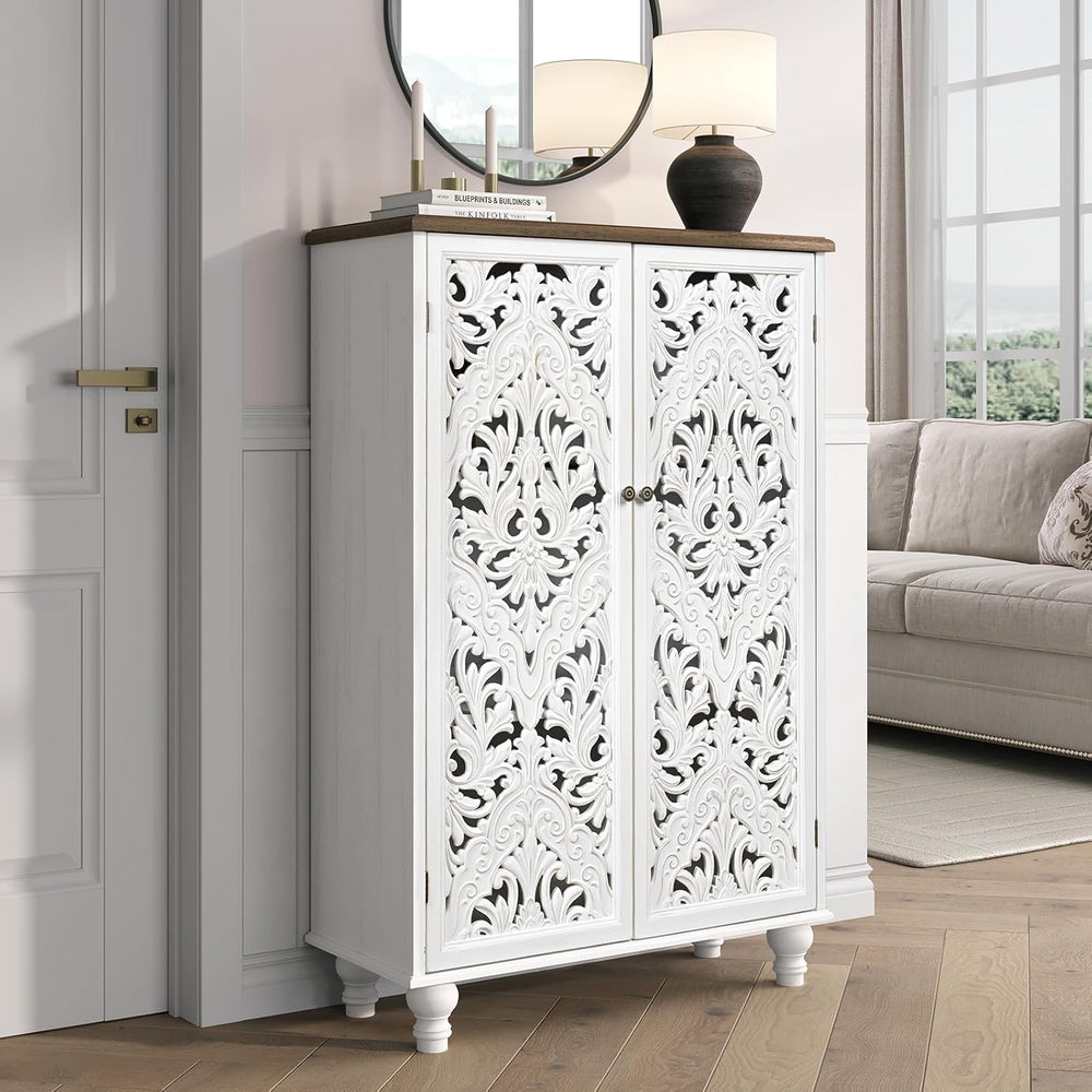 Accent Cabinet with Doors, 47" Tall Buffet Cabinet with Solid Wood Legs,...