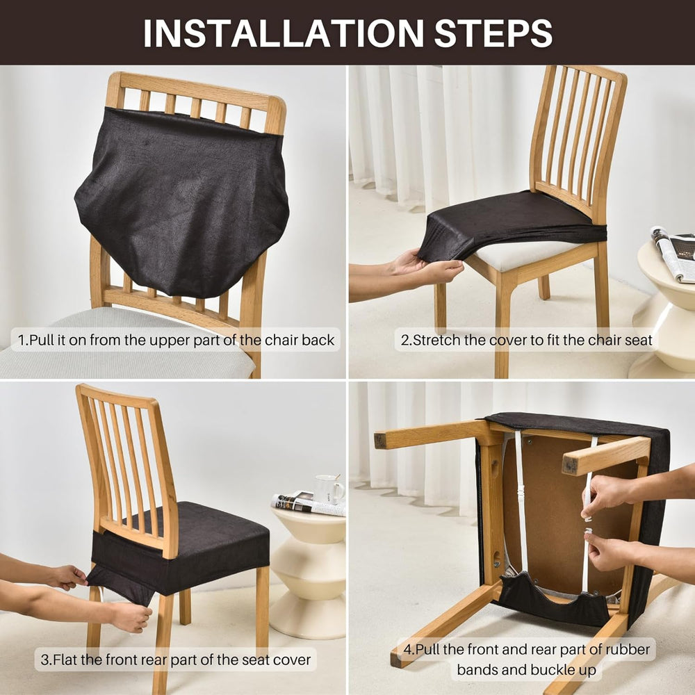 SearchI Dining Chair Seat Covers, Rear Covered(Check Jacquard Beige, 6pcs)