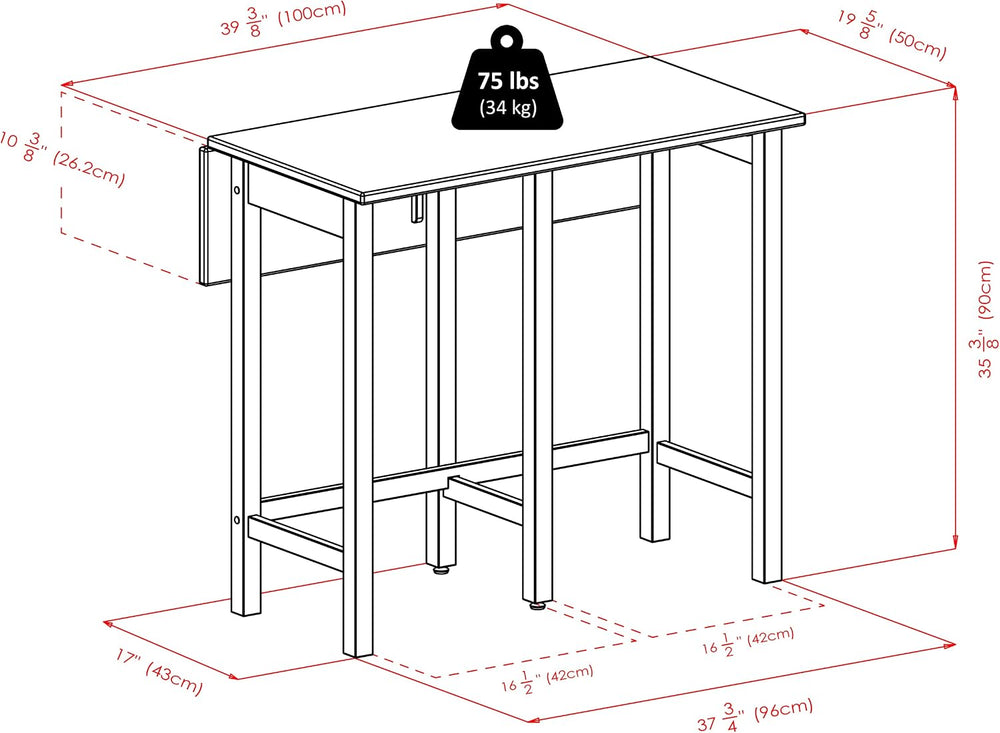 Winsome Lynnwood Collection 3 Piece Drop Leaf Table with 2 Counter V-Back Sto...