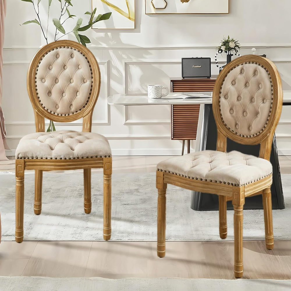 French Country Dining Chairs Set of 2,Upholstered Velvet Chairs with Round Ba...
