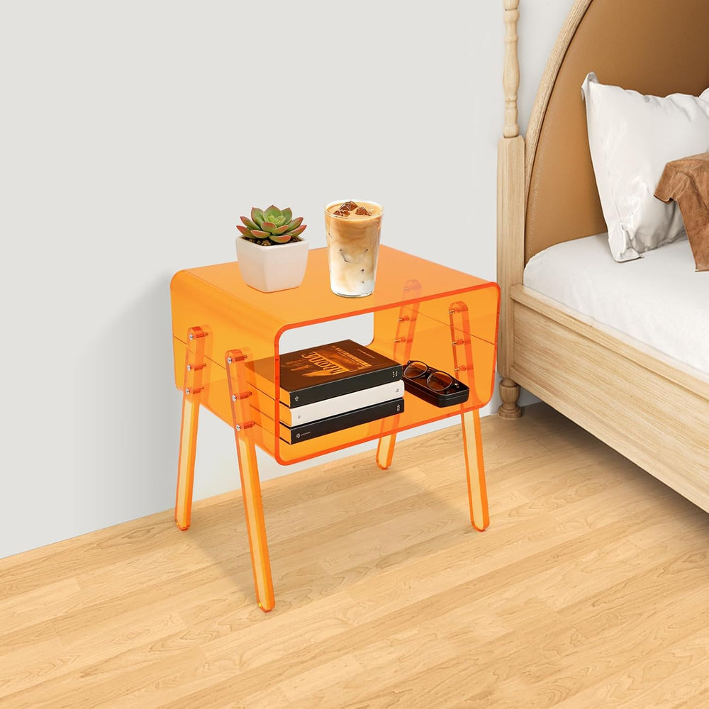 Acrylic Side Table, 2-Tier End Table with Open Storage, Modern Nightstand for...