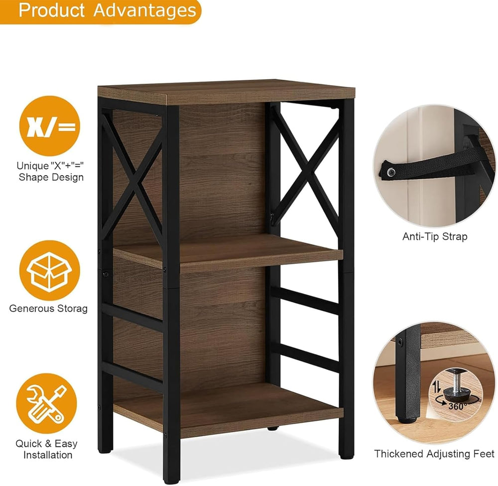 MNEETRUNG Small Bookshelf, 3 Tier Industrial Shelf with Metal Frame and Backb...