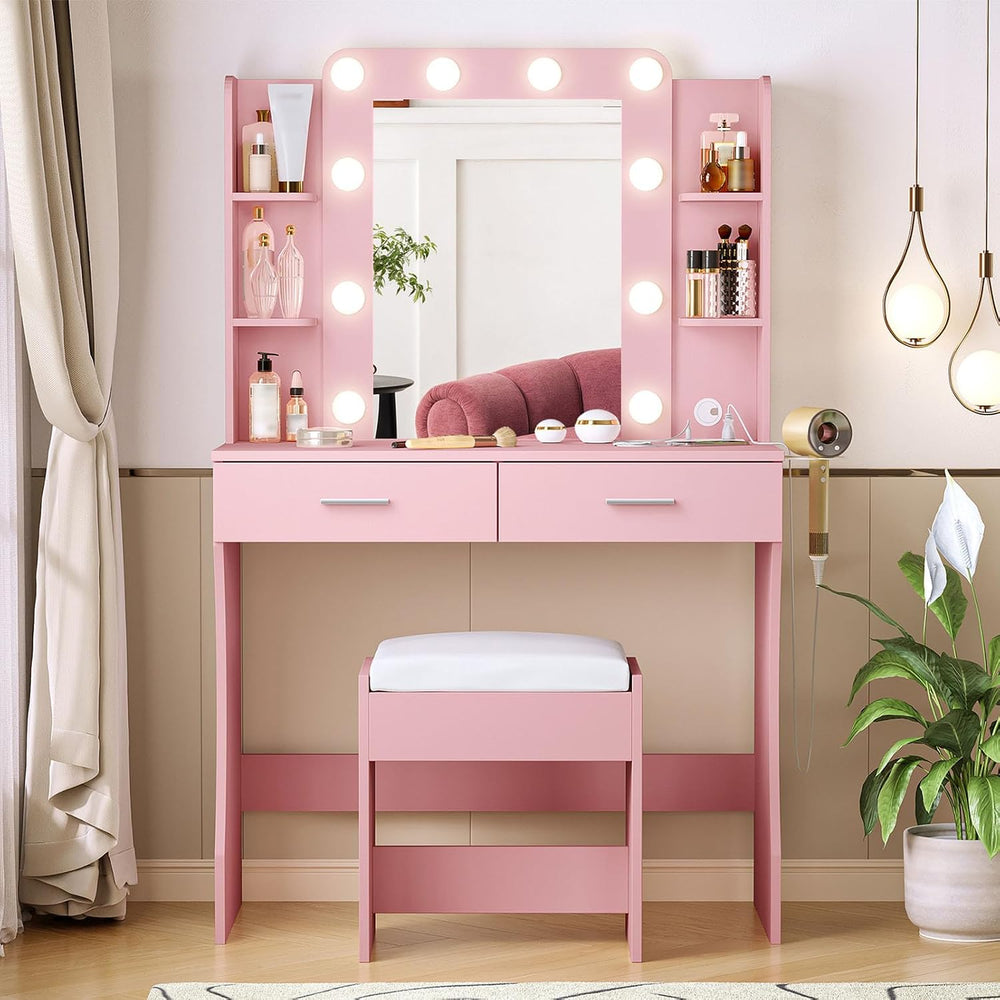 Vabches Vanity Desk with Lights,Makeup Vanity with Power Strip,Dressing Table...