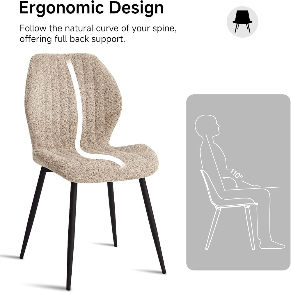 Modern Minimalist Dining Chairs Set of 4, Boucle Fabric, Brown | Thick High-D...
