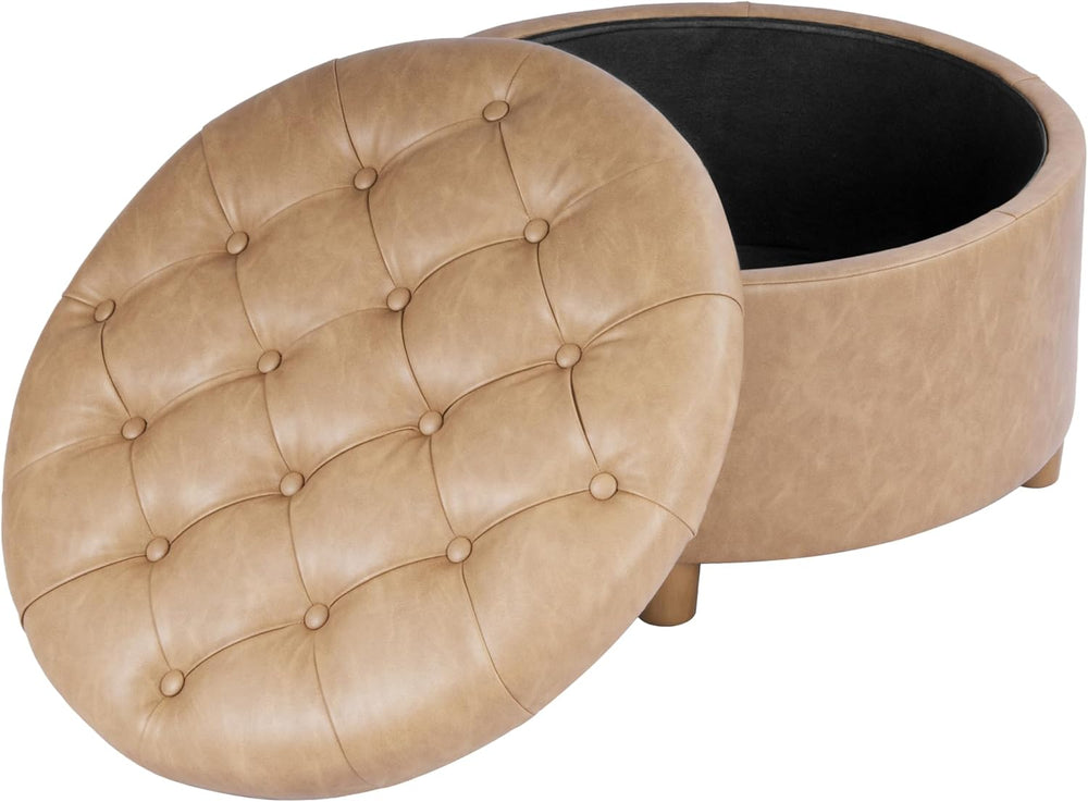 HomePop Home Decor | Button Round Storage Ottoman | Ottoman with Storage for ...