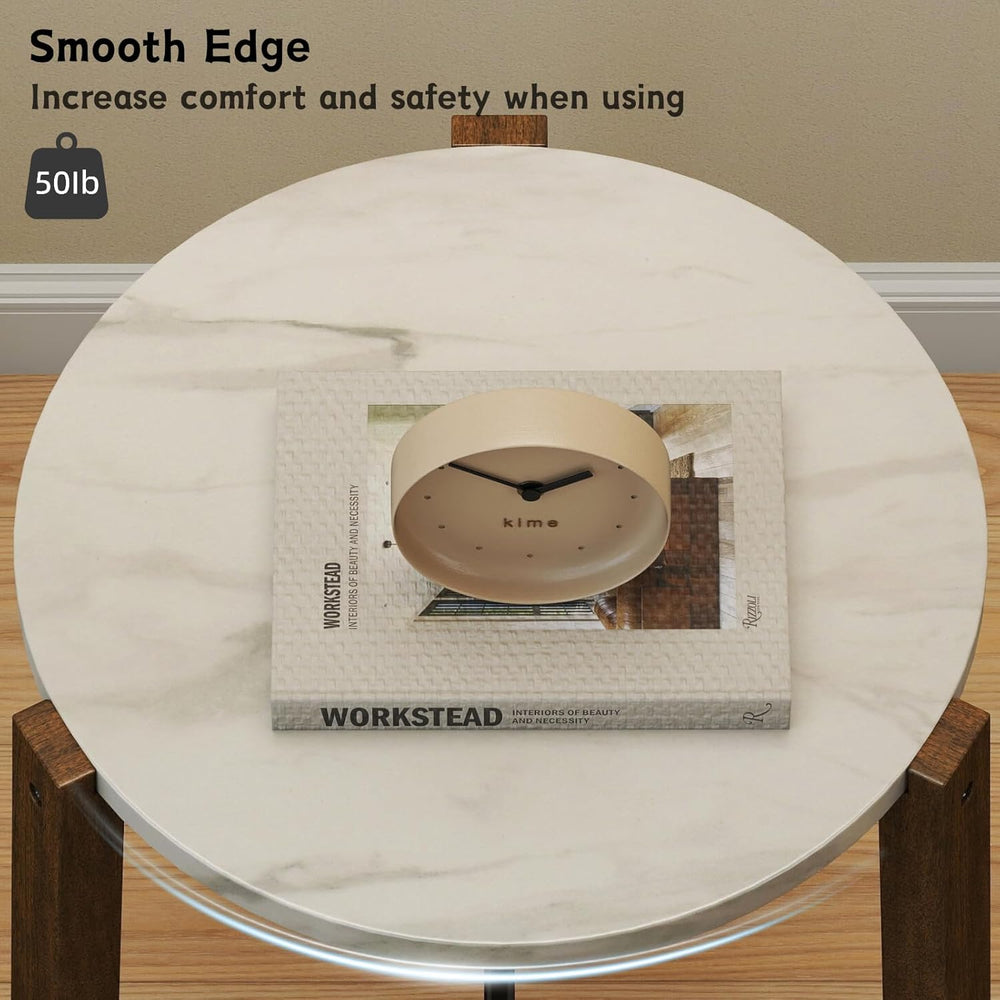 CIMOTA Round Side Table, 22.5" End Accent Table with Solid Wood Leg, Whi...
