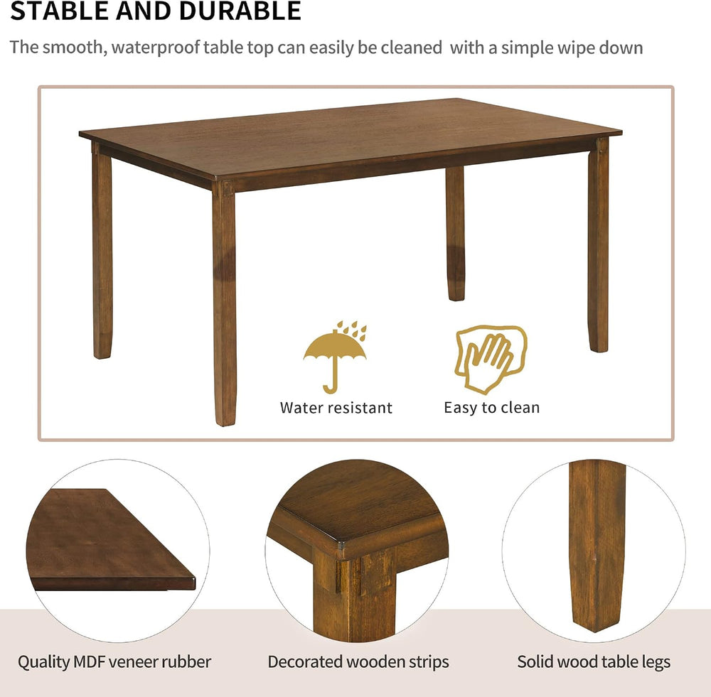 Merax 6 Piece Farmhouse Dining Table Set, 60" Solid Wood Rectangular Kit...
