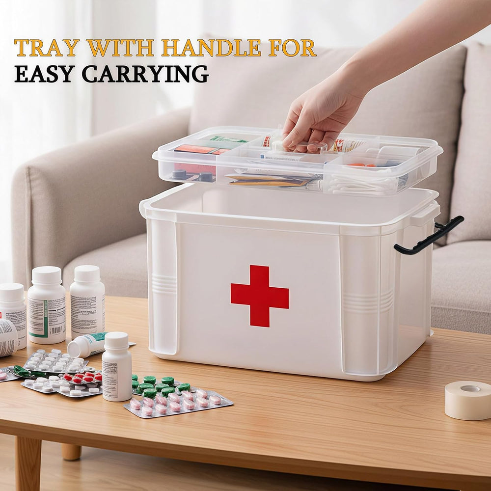15QT Clear Medicine Organizer Box with Handle, Plastic Medicine Container wit...