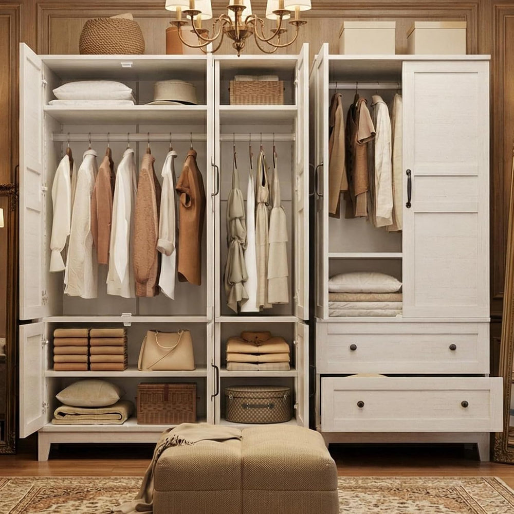 IDEALHOUSE Armoire Wardrobe Closet with 4 Doors, 72" Tall Wooden Clothin...