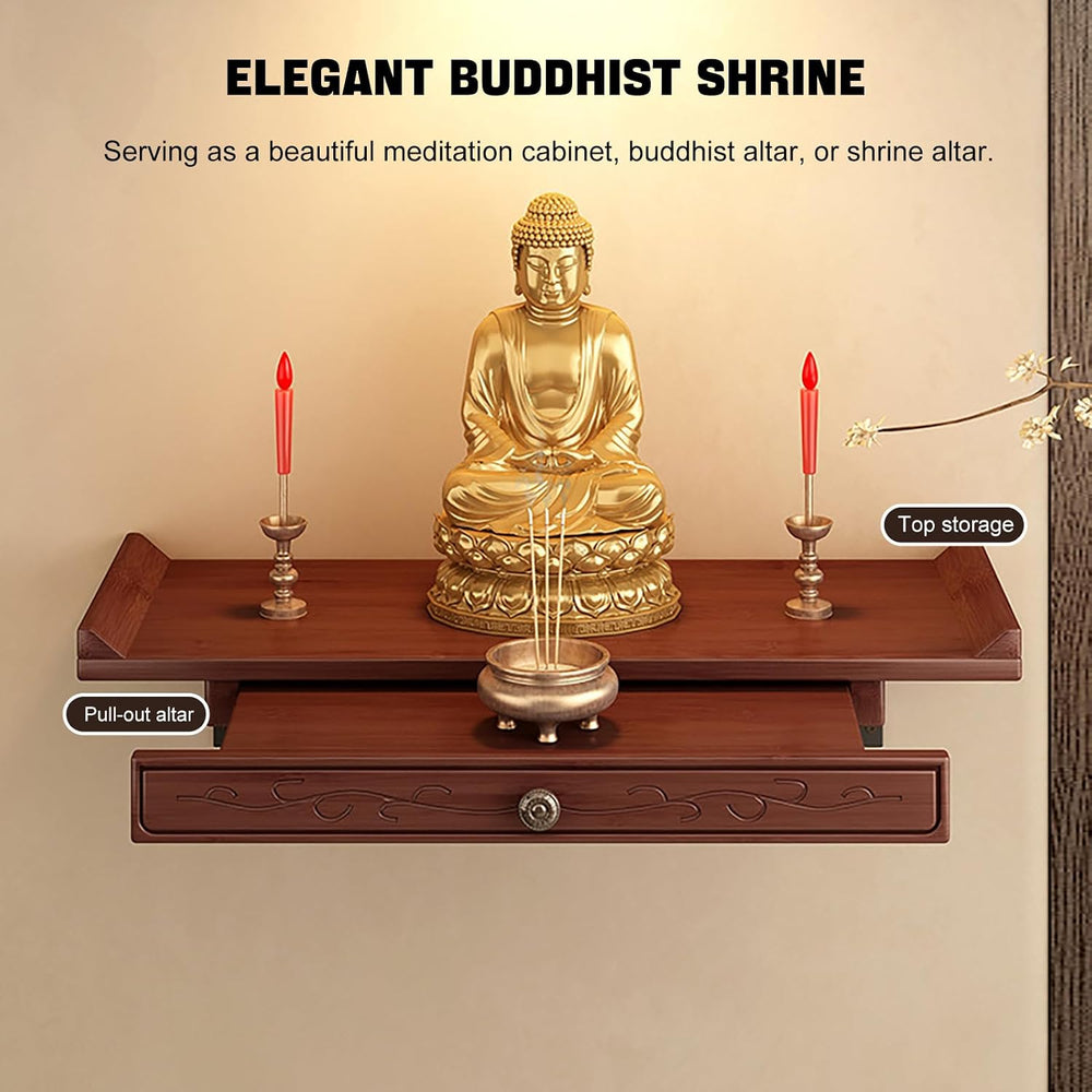 Altar Table,Bamboo Meditation Shrine Altar Cabinet with Storage for Worship &...