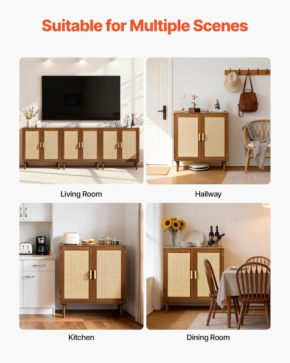 VEVOR Rattan Cabinet, Rattan Storage Cabinet with 2 Magnetic Doors and Adjust...