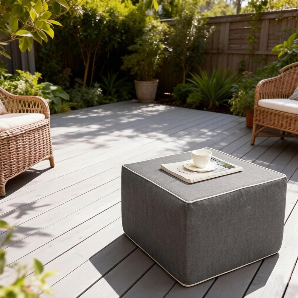 Outdoor Square Ottoman,Pouf Foot Rest for Patio Waterproof,Gray,20x20x14In | ...