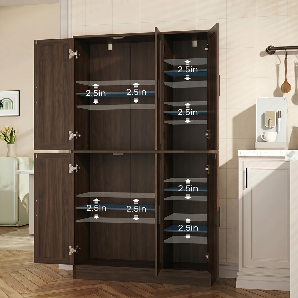 holzart 63" Tall Kitchen Pantry Cabinet, Freestanding Dining Room Storag...