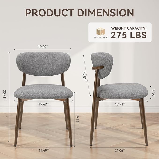 Dining Chairs Set of 2, Curved Back Kitchen Room Chairs with Metal Legs and A...