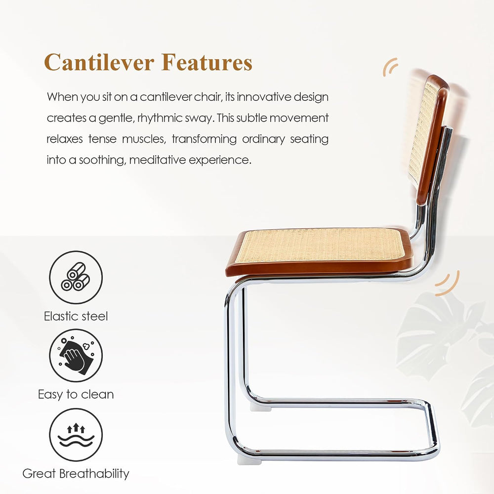 Rattan Dining Chairs Set of 2, Boho Modern Dining Chairs with Rattan Back, Cu...