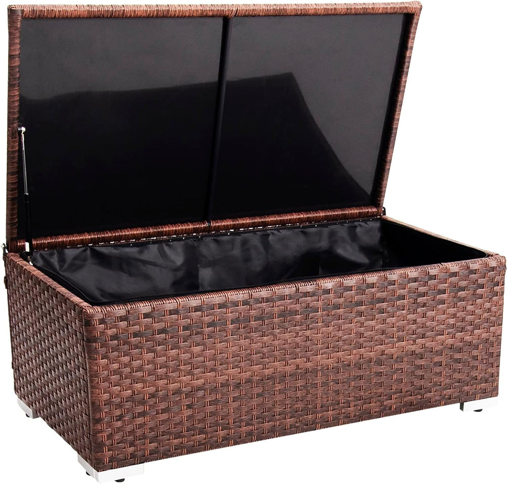 DIMAR GARDEN Outdoor Storage Coffee Table with Waterproof Cover,Patio Wicker ...