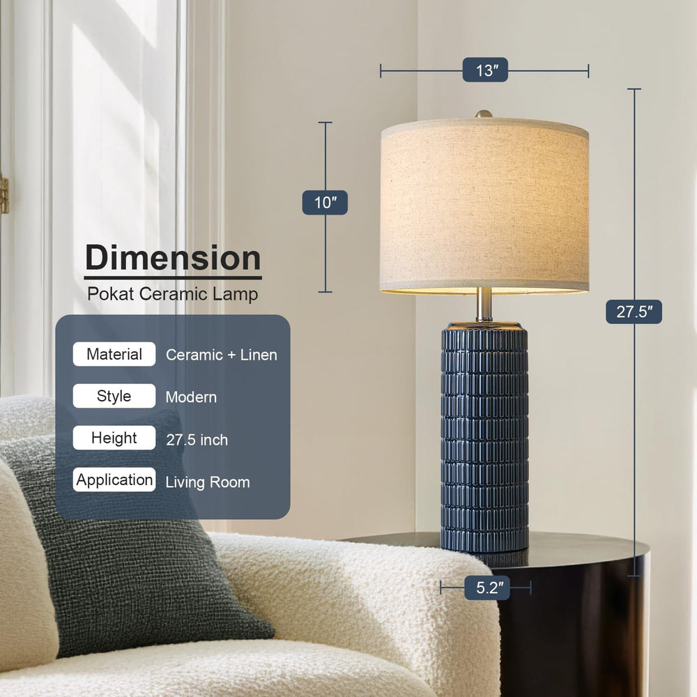 PoKat 27.5'' Tall Table Lamps for Living Room Set of 2, Ceramic Bedro...