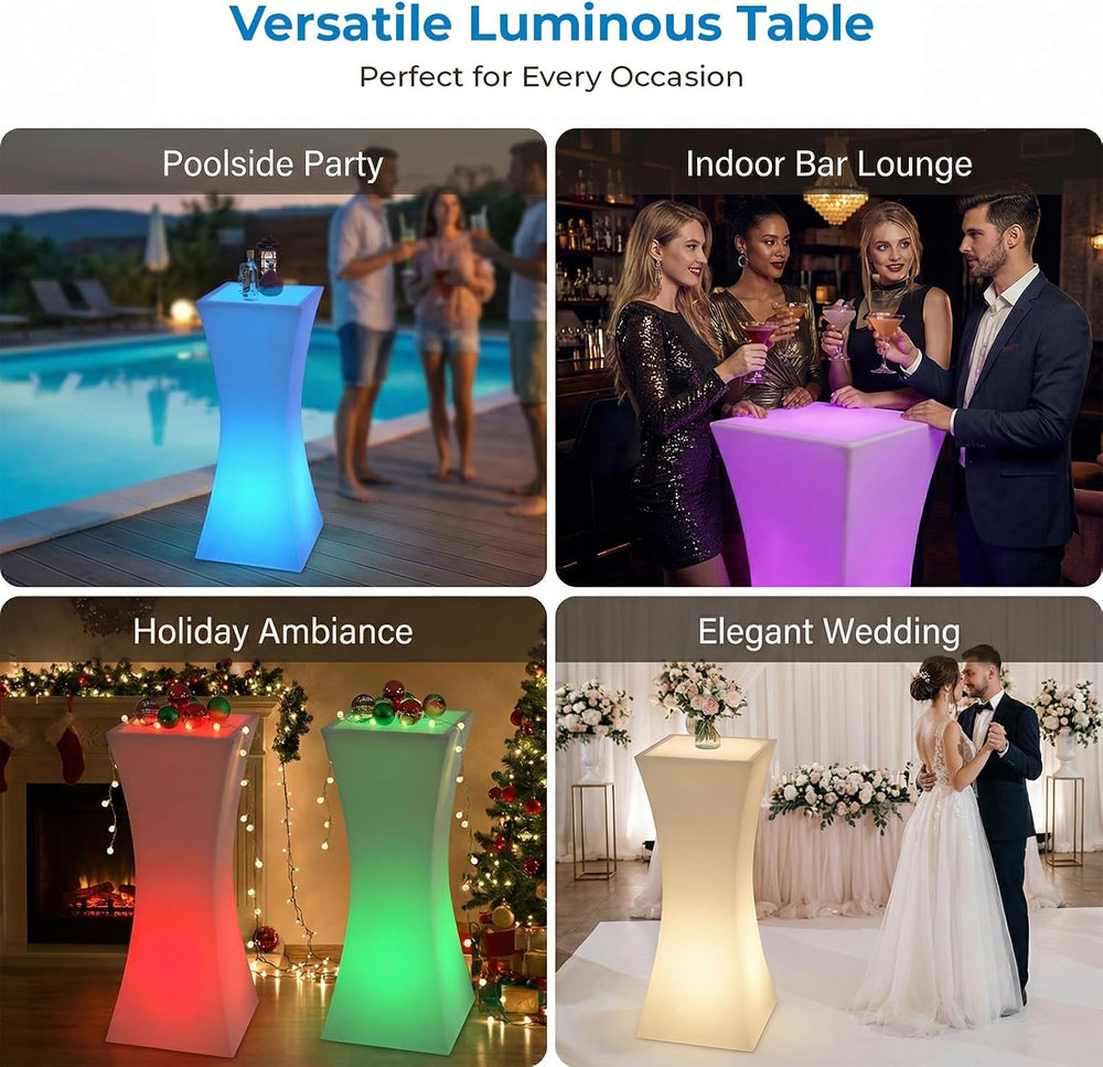 42" H LED Bar Table with Remote Controls, Rechargable Light Up Cocktail ...