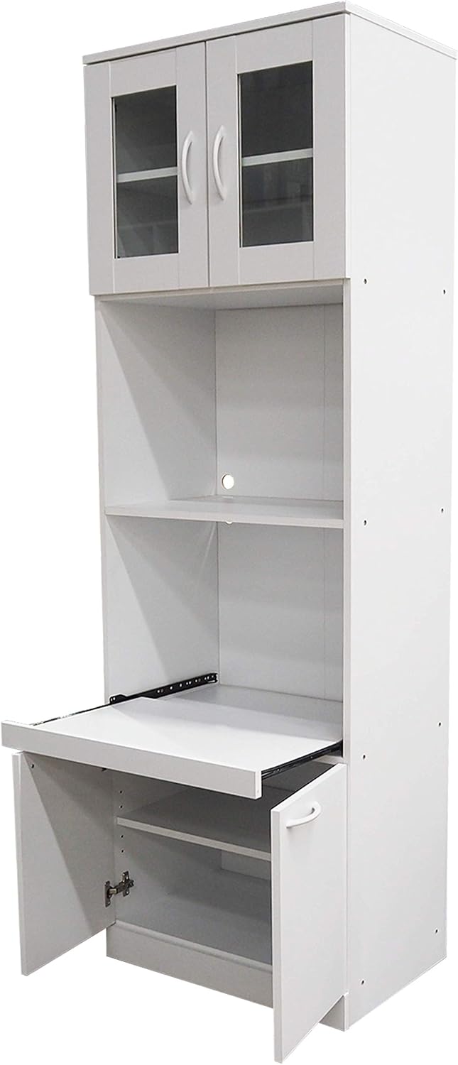 KB Designs - 71" Wood/Glass Kitchen Storage Pantry, Microwave Cabinet, W...