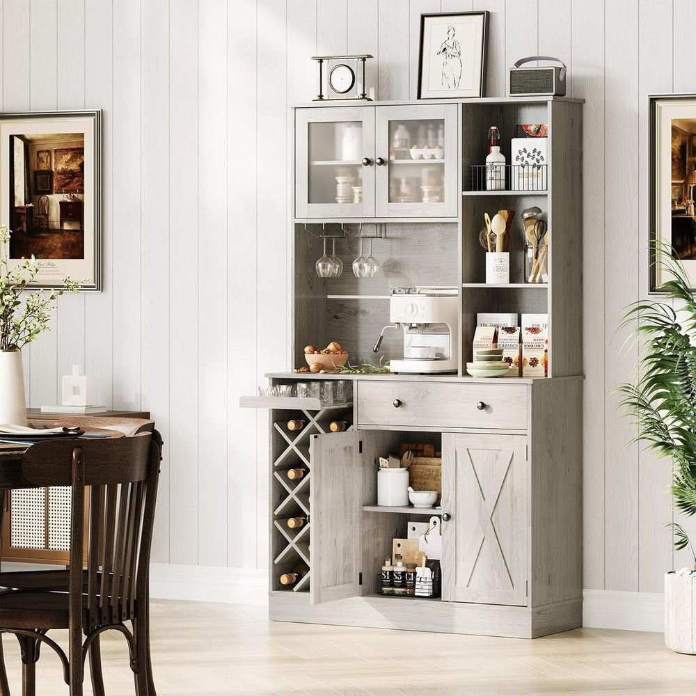 MDF Tall Wine Cabinet with Acrylic Double Doors, 45 Inch Bar Cabinet for Liqu...