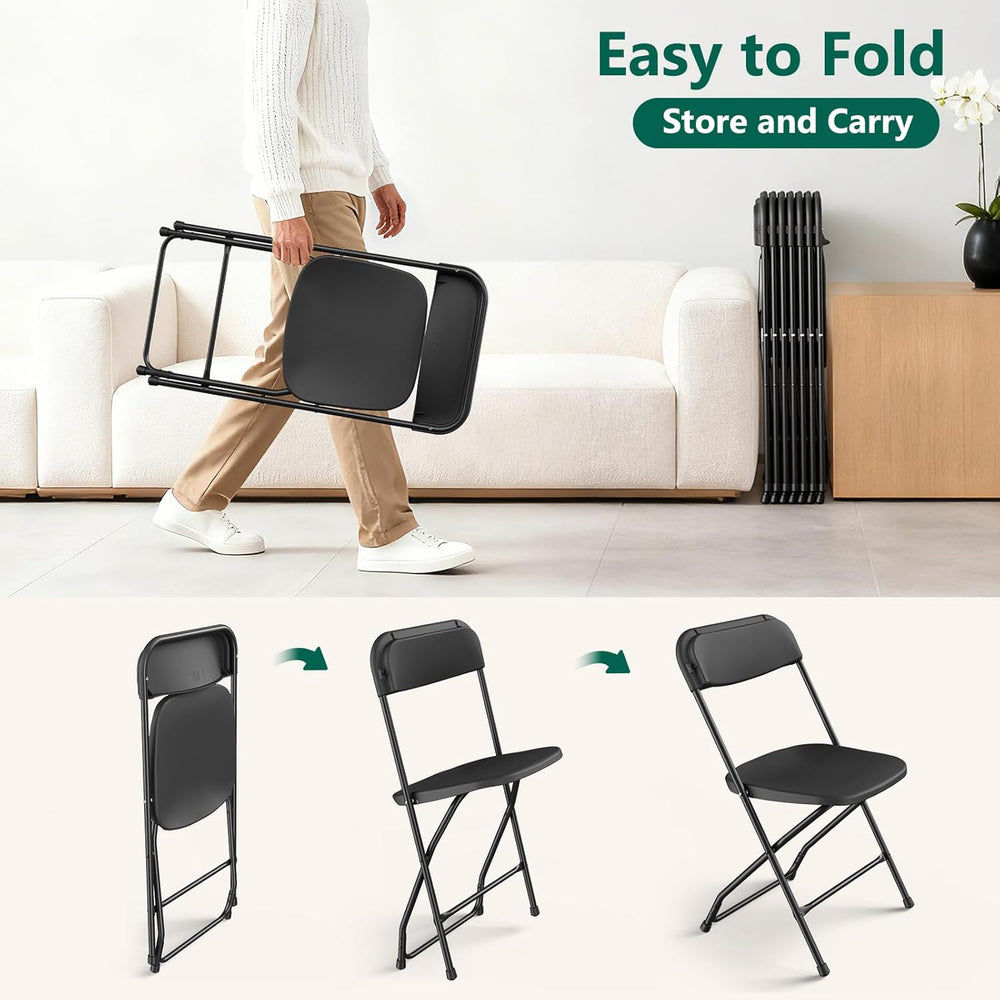 4 Pack Black Plastic Folding Chairs, Outdoor Portable Folding Chair with Stee...