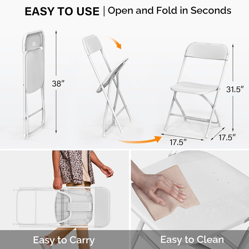 VINGLI 2 Pack White Plastic Folding Chair, Indoor Outdoor Portable Stackable ...