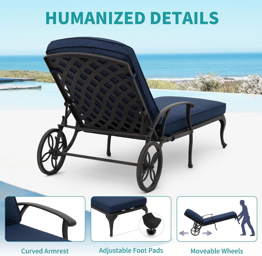 HOMEFUN Chaise Lounge Chair Outdoor - Poolside Chairs Set of 2 with Cushion C...