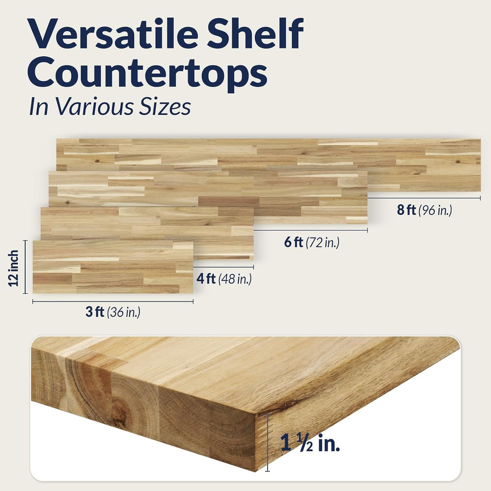 Howizz Acacia Butcher Block Shelf 12" x 6ft x 1.5" Inches, Unfinish...
