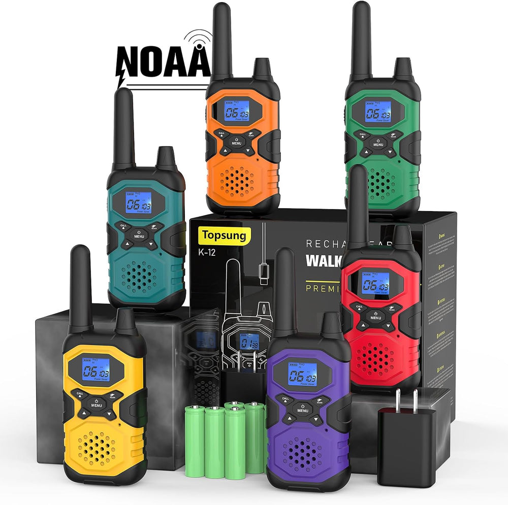Topsung Walkie Talkies Long Range IVOX NOAA Micro USB 3x1500mAh Clear Sound