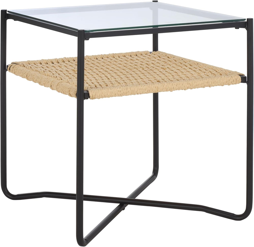 SAFAVIEH Home Collection - Omaka Square End Table, Black Metal Frame with Gla...
