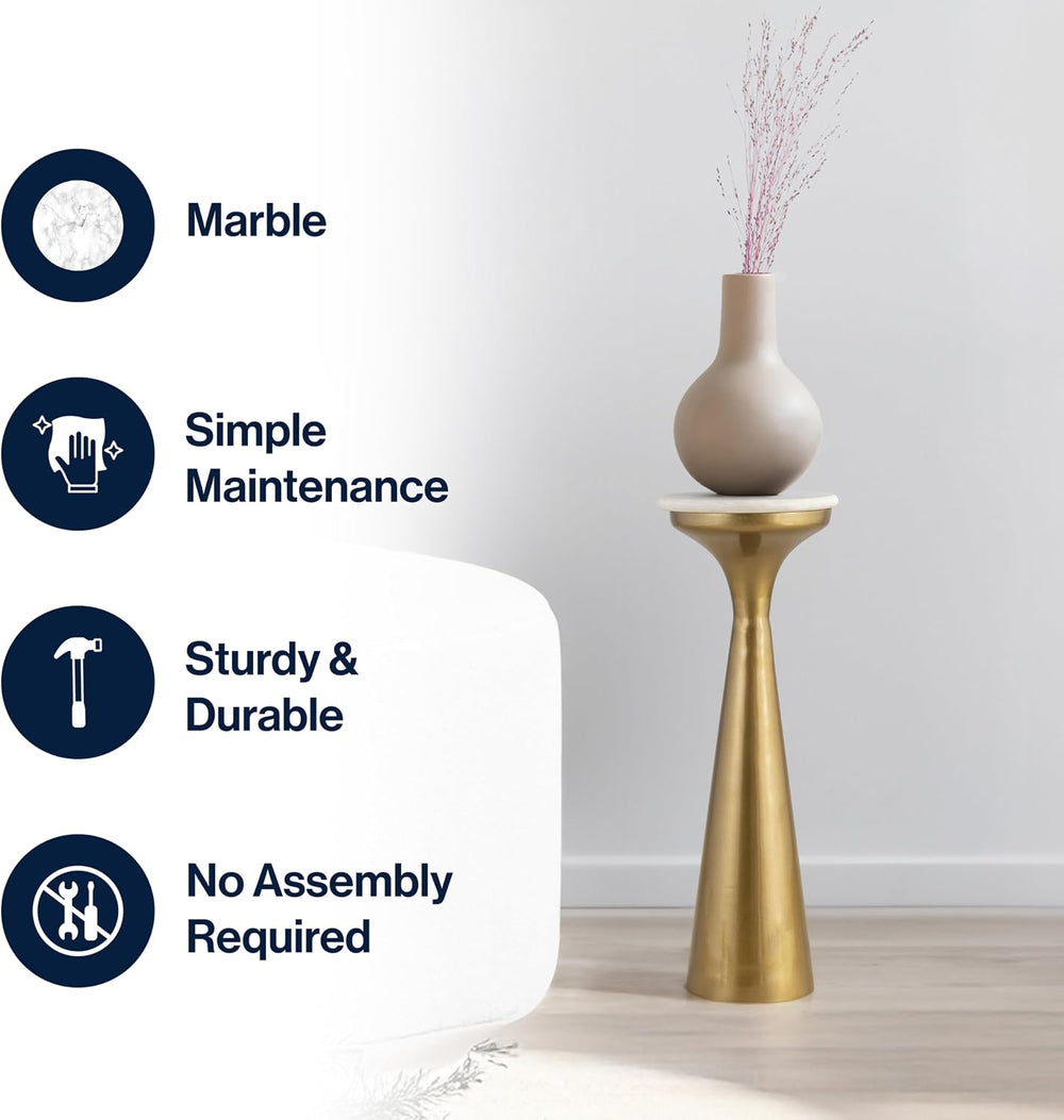 JONATHAN Y Oliver 8" Round Marble Pedestal Drink Table, Gold/White | 22....