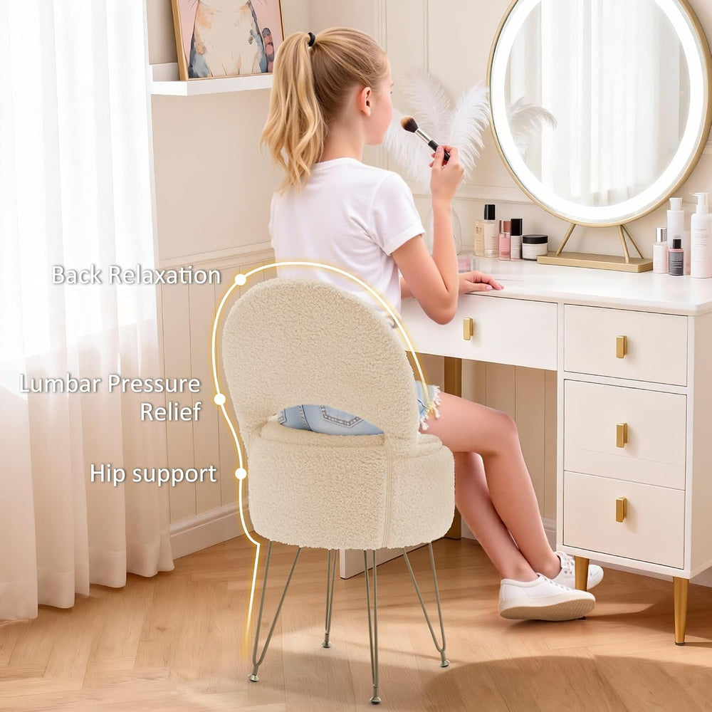 Korser Vanity Stool Chair with Storage and Folding Back, 13"x13"x27...