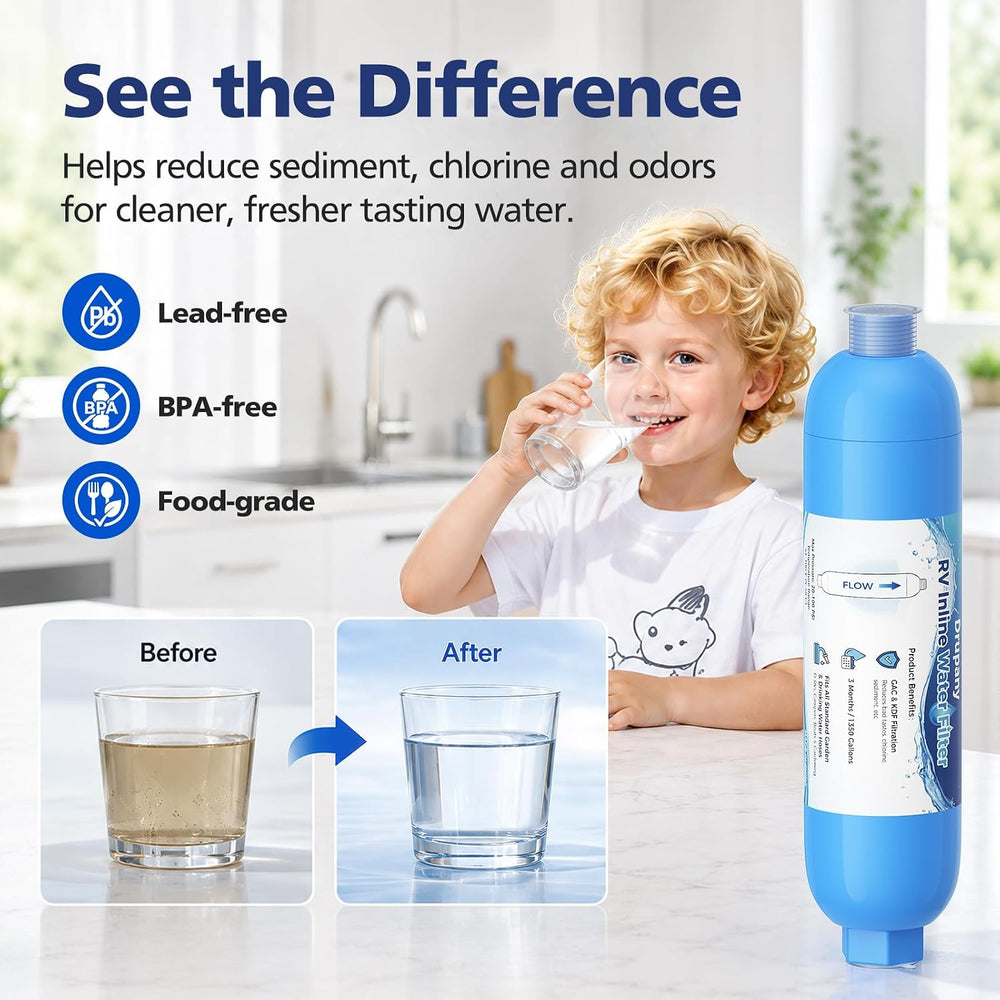 RV Water Filter, 4 Pack RV Inline Water Filter with Flexible Hose Protector