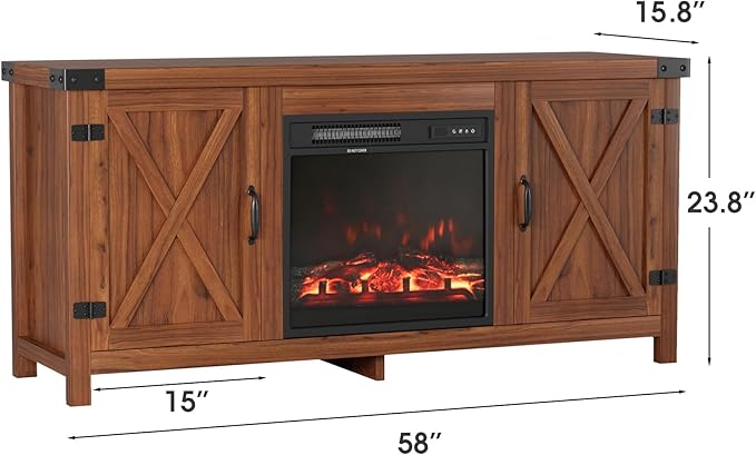 JUMMICO Fireplace TV Stand, Farmhouse Entertainment Center with Fireplace and...