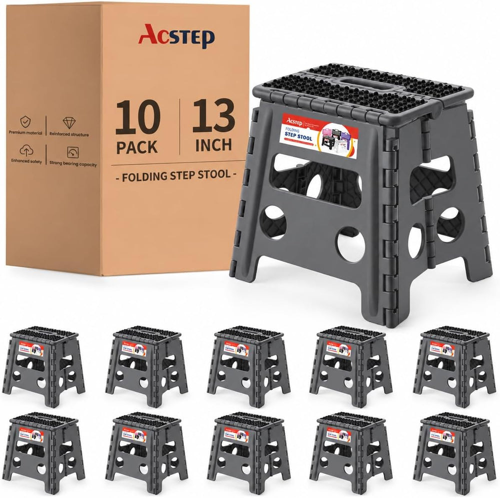 13 Inch 10 Pack Non-Slip Folding Step Stool for Adults, Dot Gray