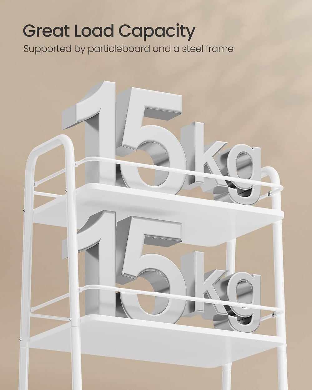 VASAGLE Storage Cart with Fabric Basket, 3-Tier Rolling Utility Cart | Cart w...