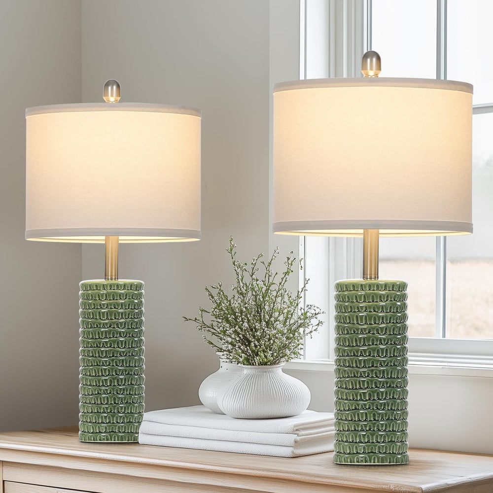 Cinyirong 24.5" Green Ceramic Table Lamps Set of 2, Farmhouse Table Lamp...