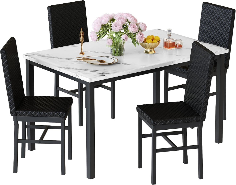 Recaceik Dining Table Set for 4, Faux Marble Kitchen Table and Chairs Set of ...