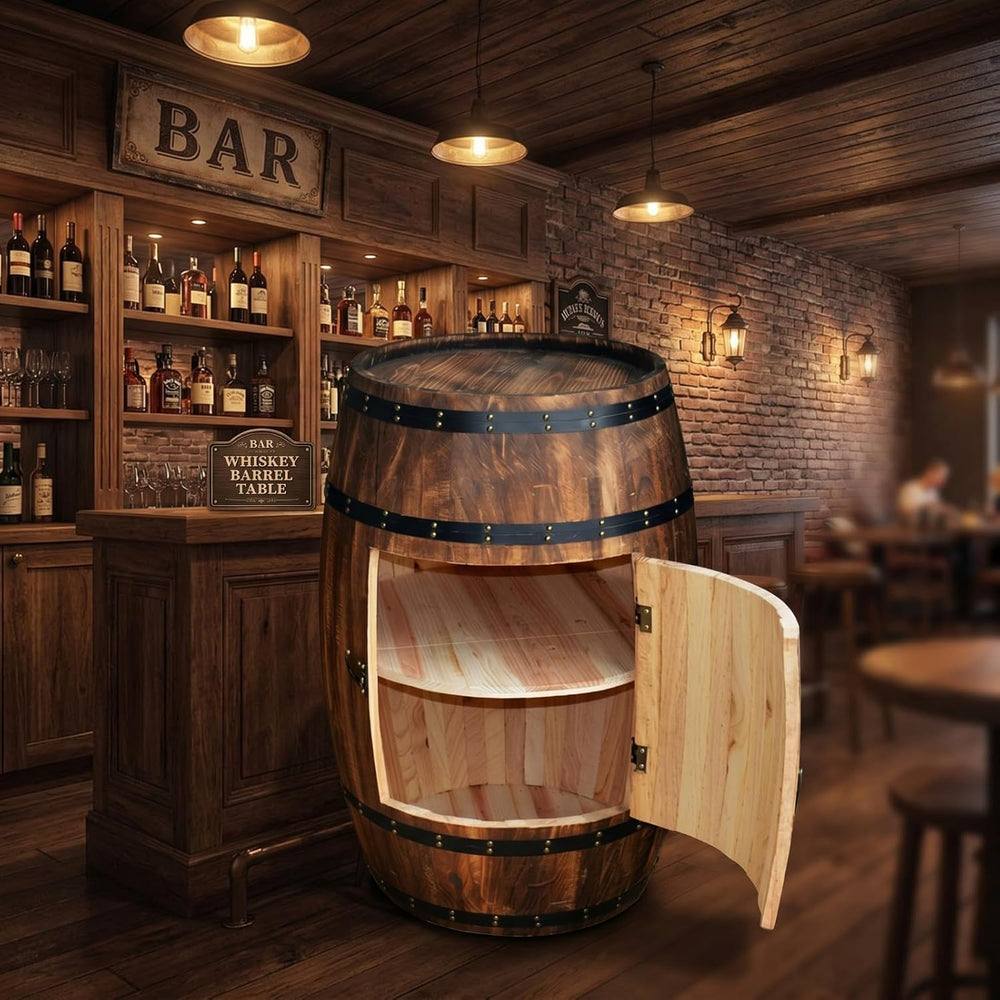 Wooden Whiskey Barrel Table Multi-Functional Wine Barrel Table For Living Roo...