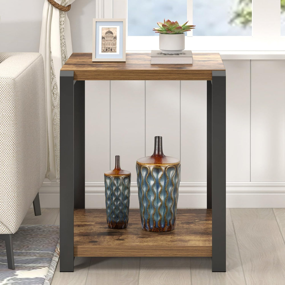 EXCEFUR End Table with Storage Shelf, Modern Side Table for Living Room, Wood...