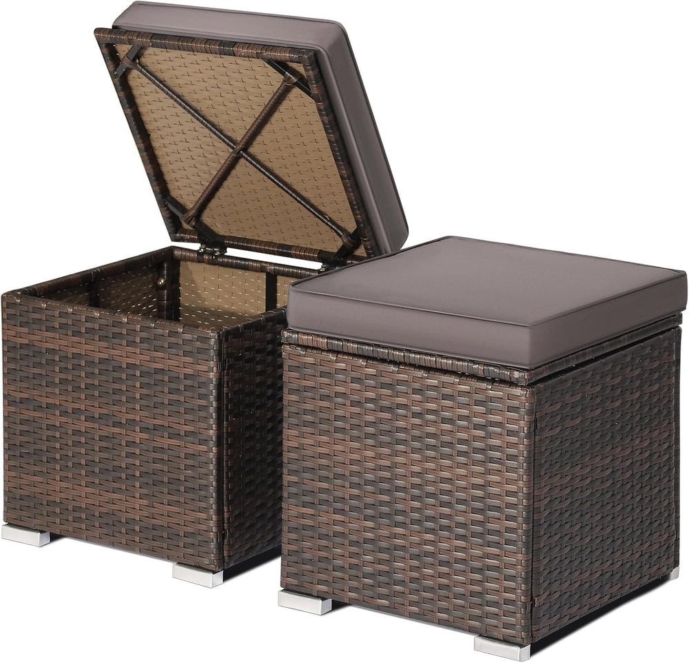 DORTALA Outdoor Storage Ottoman Wicker 2 Piece, Patio Ottomans PE Rattan Foot...