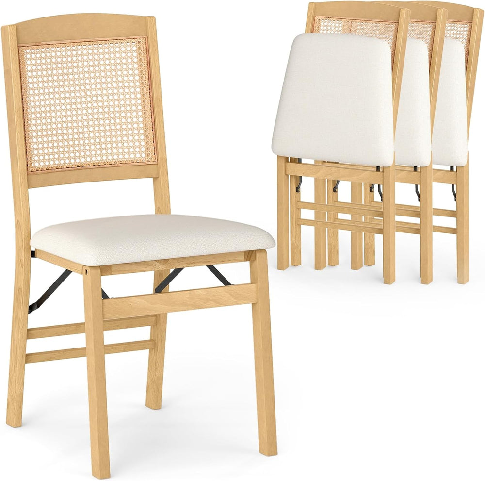KOTEK Folding Dining Chairs Set of 4, Wooden Kitchen Chairs with Padded Seat ...