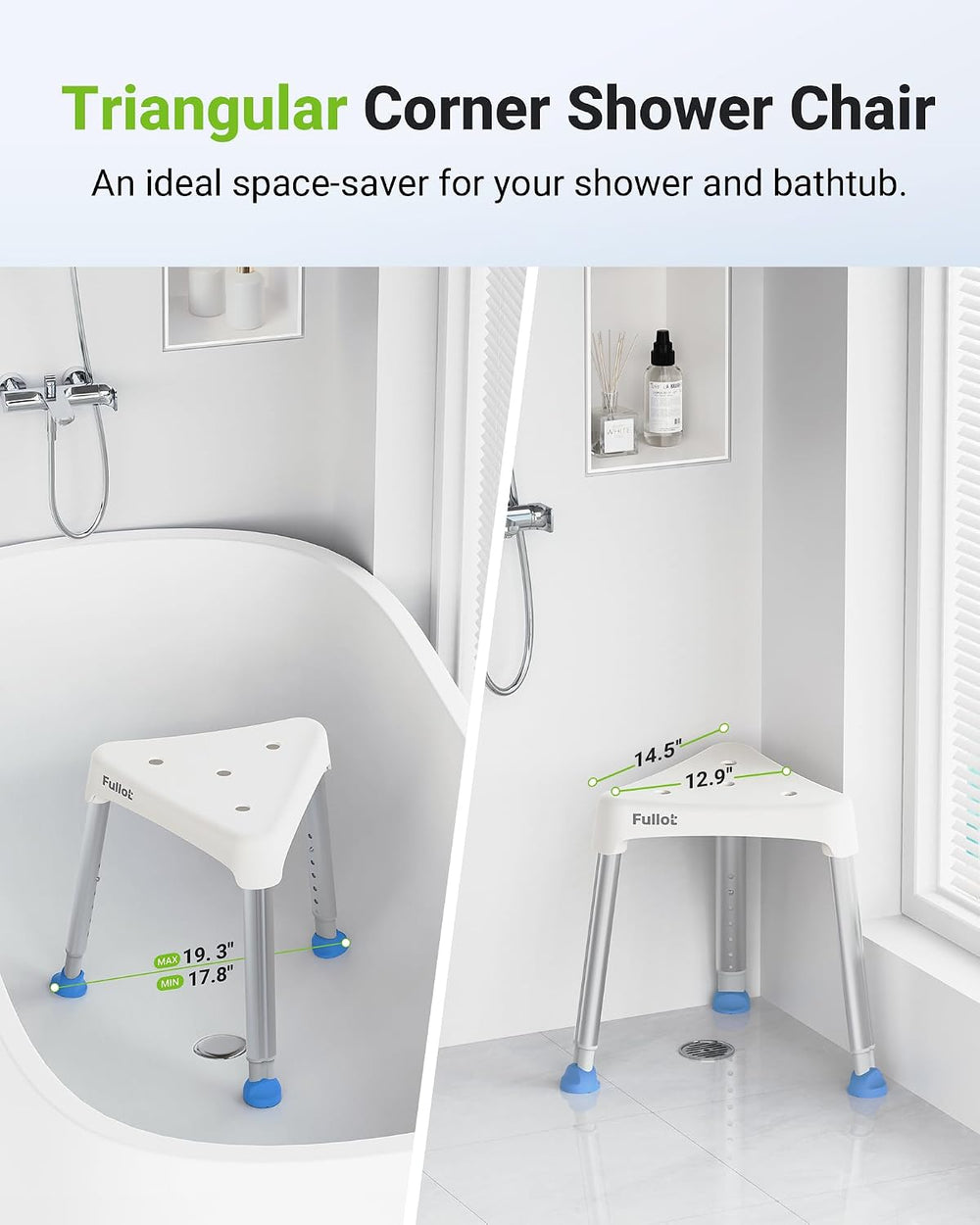 Space-Saving Triangular Shower Chair for Inside Shower, 400 lbs
