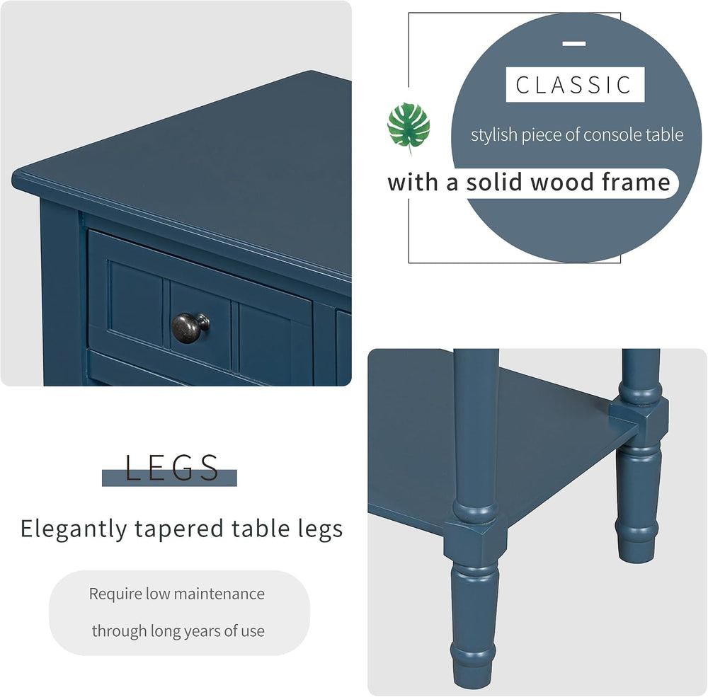Merax Small Entryway Table with Drawer ans Shelf, Navy | Slim Sofa Table Behi...