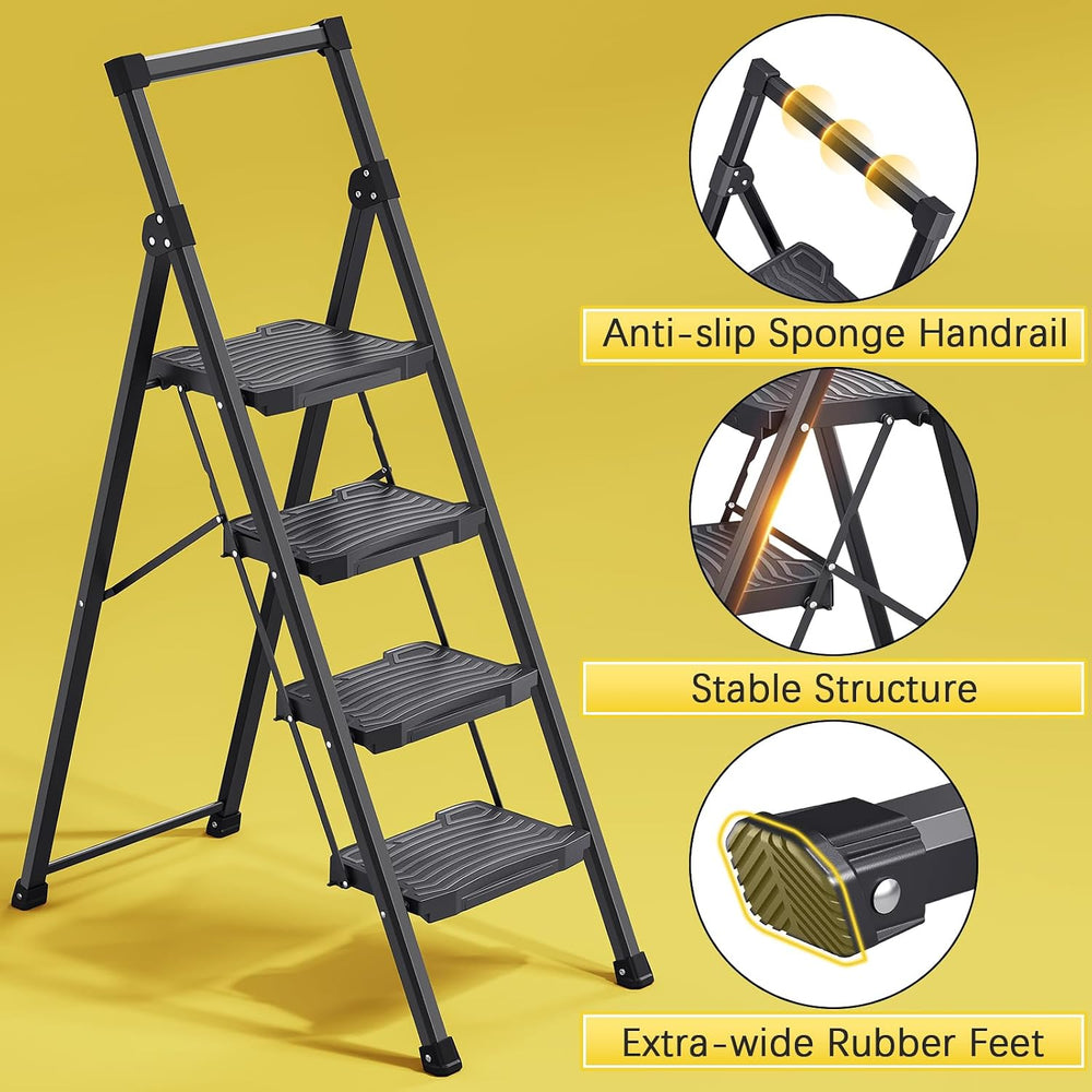 KINGRACK Step Ladder 4 Step Folding, 900lbs 4 Step Ladder with Anti-Slip Wide...