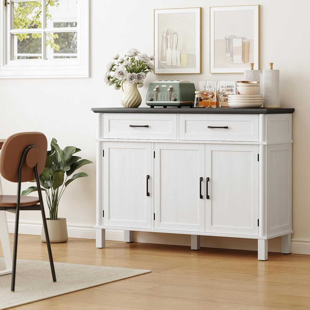 ONBRILL 48 Inch Buffet Cabinet with Storage, Off White&Black