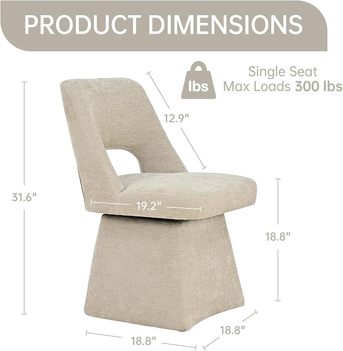 VKNOW Upholstered Swivel Dining Chairs, Modern Dining Room Chairs with Open B...