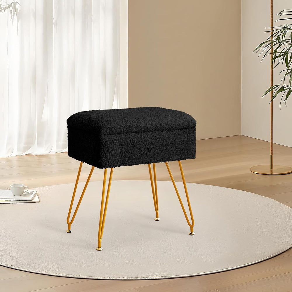 Alessing Vanity Stool Chair Ottoman with Storage, Sherpa Vanity Chair for Mak...