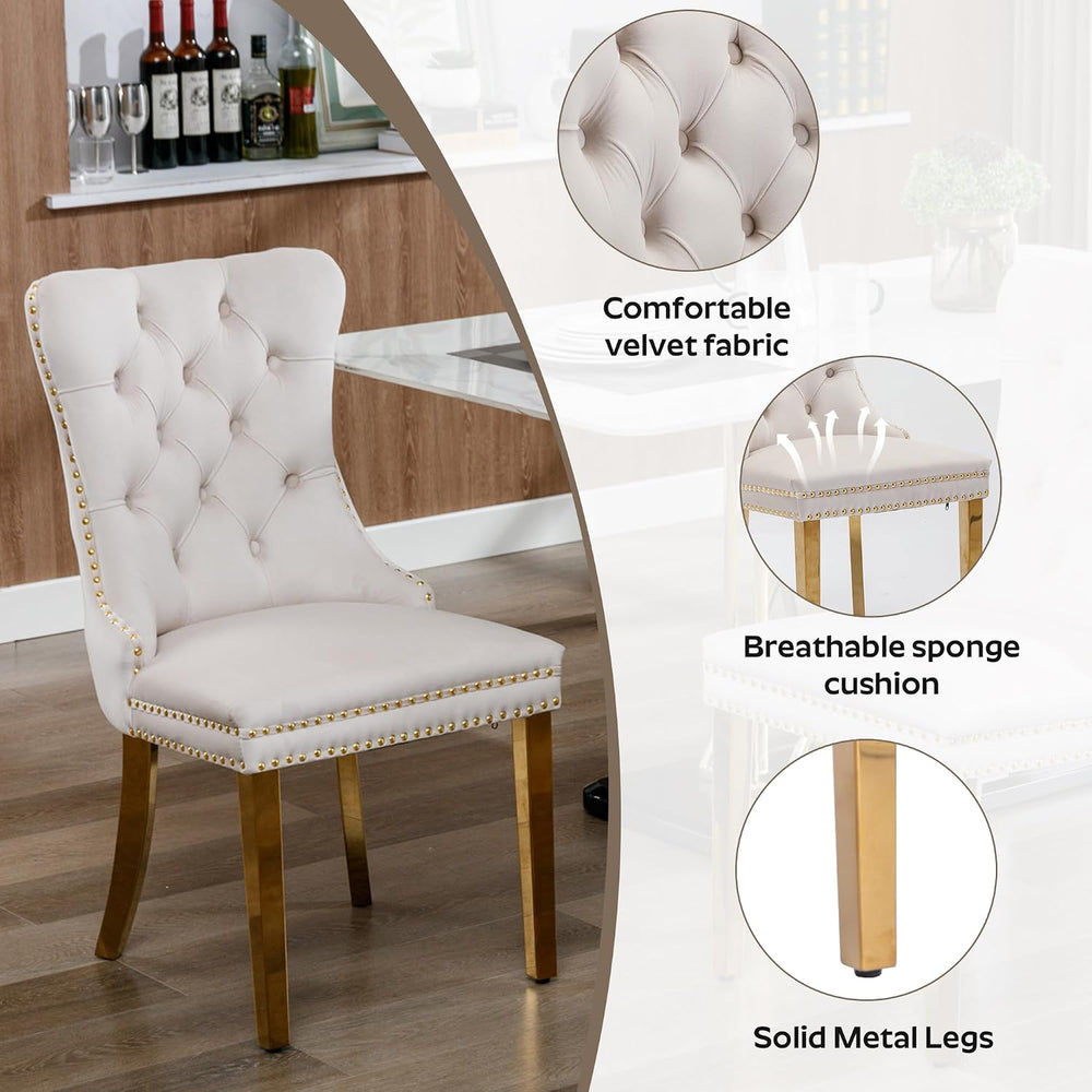 5-Piece Dining Table Set with 39In Tempered Glass Table and 4 Velvet Upholste...